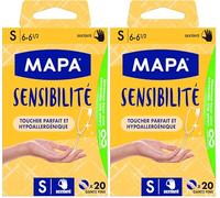 MAPA - Sensibilité - Gants Fins en Vinyle Non Poudrés - Recyclables avec TerraCycle - Hypoallergéniques - 1 boîte de 20 gants - Taille S, Ecru (Lot de 2)