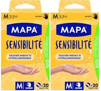 MAPA - Sensibilité - Gants Fins en Vinyle Non Poudrés - Recyclables avec TerraCycle - Hypoallergéniques - 1 boîte de 20 gants - Taille M, Ecru (Lot de 2)