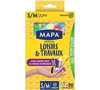 MAPA - Spécial Loisirs & Travaux - Gants Fins en Vinyle Poudrés - Recyclables avec TerraCycle® - Confort et Dextérité - Boîte de 20 gants - Taille S/M