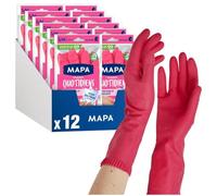MAPA Usages Quotidiens - 12 paires de Gants de Ménage en Latex intérieur Coton - Protection et Solidité - 12 paires - Taille S/M