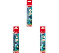 Maped - 12 Graphites HB Dragon - Crayons à Papier avec Embout Gomme - Forme Triangulaire Ergonomique - Crayons Résistants et Faciles à Tailler (Lot de 3)