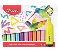 Maped Surligneur FLUO'PEPS Classic – Pack 12 couleurs fluo et pastel – Pointe biseautée 1–5 mm