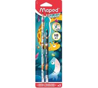 Maped – Crayon de papier JUNGLE fever HB avec gomme et guide-doigt – Blister 2