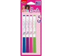 Maped - 4 Marqueurs fins effaçables Marker’Peps - Feutres fins effaçables à sec Barbie- Ardoises et Tableaux Blancs - 4 couleurs : Bleu, Vert, Rose et Violet