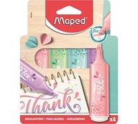 Maped - 4 Surligneurs FLEX Pastel - Pointe Biseautée et Flexible - Surligneurs Longue Durée pour Usage Scolaire, Lettering, Bullet Journal et Professionnel - 4 Couleurs Pastel Aléatoire