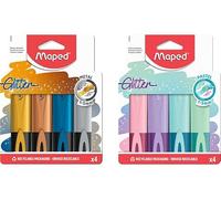 Maped - 4 Surligneurs Fluo Glitter PASTEL + 4 Surligneurs Fluo Glitter METAL