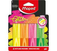 Maped Surligneurs 740247-4 Fluo Glitter – Pointe biseautée, longue durée – 4 couleurs