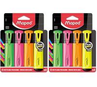 Maped - 4 Surligneurs Fluo’Peps aux Couleurs Éclatantes - Surligneurs Longue Durée pour Usage Scolaire et Professionnel - Vert + Rose + Jaune + Orange (Lot de 2)