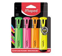 Surligneur maped fluo'peps fluorescent classique pochette 4 unités vert jaune rose orange