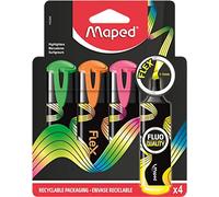 Maped Surligneurs Fluo Peps Flex - 4 pièces - Pointe douce flexible - Jaune, vert, rose, orange