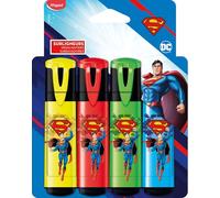 Maped - 4 surligneurs Superman aux Couleurs Éclatantes - Pointe biseautée - Surligneurs Longue Durée pour Usage Scolaire et Professionnel - Jaune + Rouge + Vert + Bleu