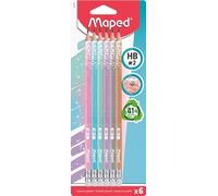 Maped 6 Crayons à papier HB embout gomme Glitter Deco Pastel