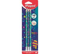 Maped - Crayons graphite Pixel Party - Blister 6 embout gomme - Multicolore Modèle aléatoire