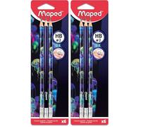Maped - 6 Crayons Graphite HB2 Deepsea Paradise - Crayons à Papier HB Embout Gomme - Forme Triangulaire Ergonomique - Mine Résistante (Lot de 2)