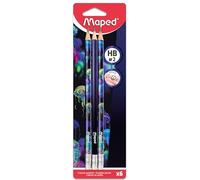 Maped - 6 Crayons Graphite HB2 DEEPSEA PARADISE - Embout Gomme - Crayons à Papier avec une Forme Triangulaire Ergonomique