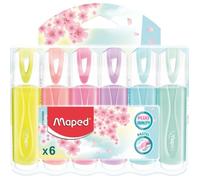 Maped - 6 Surligneurs Fluo'Peps Pastel - Pointe Biseautée - Surligneurs Longue Durée pour Usage Scolaire et Professionnel - Pointe Douce - 6 Couleurs Assorties, Pastel, 6