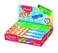 Maped Animal Présentoir de 30 gommes à effacer pour enfants, motifs amusants d'animaux marins (poisson, baleine et crocodile), élastiques haute efficacité en couleurs assorties (boîte Display)