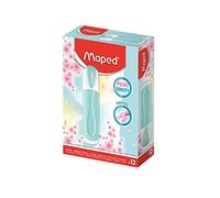 Maped - Boîte de 12 Surligneurs Fluo’Peps Pastel - Pointe Biseautée - Surligneurs Longue Durée pour Usage Scolaire et Professionnel - Bleu Pastel 742570