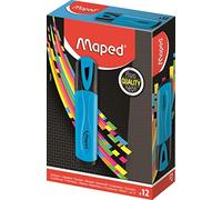 MAPED - Boite de 12 Surligneurs Fluo'Peps Classic, Coloris Bleu - des Couleurs Éclatantes pour Surligner Vos écrits - Pointe Biseautée permettant de Faire Des Traits de 1 à 5 mm