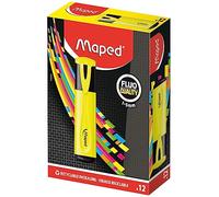 MAPED - Boite de 12 Surligneurs Fluo'Peps Classic, coloris Jaune - des Couleurs Éclatantes pour Surligner Vos écrits - Pointe Biseautée permettant de Faire Des Traits de 1 à 5 mm