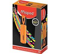 MAPED - Boite de 12 Surligneurs Fluo'Peps Classic, Coloris Orange - des Couleurs Éclatantes pour Surligner Vos écrits - Pointe Biseautée permettant de Faire Des Traits de 1 à 5 mm