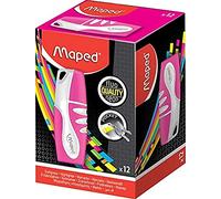 MAPED - Boite de 12 Surligneurs Fluo'Peps Pocket, coloris Rose - format Mini Idéal pour La Trousse !
