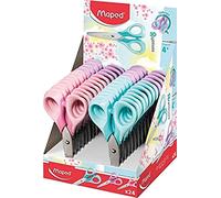 Maped - Ciseaux scolaires Sensoft Pastel 13 cm - Présentoir avec 24 ciseaux pour enfants - Poignée ergonomique pour faciliter la prise en main - Anneaux souples - 3 designs différents