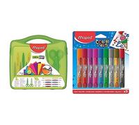 Maped - Coffret Ciseaux Cranteurs pour Découpe Créative - Mallette avec 2 Paires de Ciseaux + 10 Lames Interchangeables & Color'Peps Tubes de colle Pailletées - 9 Tubes de 10.5 ml Coloris Assortis