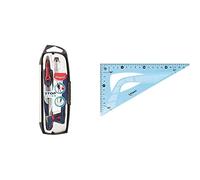 Maped - Coffret Compas Maped Stop System 3 pièces - Système de Verrouillage Breveté & Équerre Incassable - Équerre 60° grand côté 21 cm - Toucher Soft - Vert ou Bleu