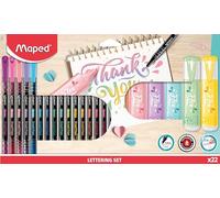 Maped - Coffret d'écriture Lettering 22 Pièces - 16 Feutres Fins Graph'Peps Deco 0.4mm + 6 Surligneurs Flex Pastel - Idéal pour Scrapbooking, Lettering, Bullet Journal