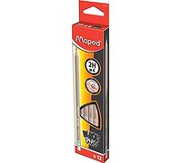 Maped - Crayons Graphite 2H #4 Black’Peps - Crayons à Papier en Bois avec Gomme - Forme Triangulaire Ergonomique - Boîte de 12 Crayons Papier 2H n°4 - Gris