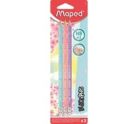 Maped – Crayons à papier Back'Peps Pastel HB n°2 – Bois pastel, gomme, forme triangulaire – Lot de 3