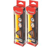 Maped - Crayons Graphite HB #2 Black’Peps Jumbo - Crayons à Papier en Bois avec Gomme - Forme Maxi Triangulaire Ergonomique - Boîte de 12 Crayons Papier HB n°2 (Lot de 2)