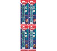 Maped - Crayons Graphite HB #2 Pixel Party - Crayons à Papier avec Embout Gomme - Forme Triangulaire Ergonomique - Blister de 6 Crayons Papier, 85181 (Lot de 4)