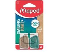 Maped - Lot de 2 gommes Précision Smiling Planet - Gomme Blanche avec Fourreau composé à 50% de Fibres de Bois certifiées FSC - Sans PVC ni Phtalates - Coloris du Fourreau Bleu et Marron