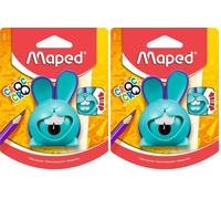 Maped Croc Croc Taille-crayon avec boîte de collecte des copeaux - Turquoise/Violet, Vert/Turquoise, Rose/Vert - Pour crayons fins (Lot de 2)