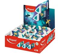 Maped - Display Comptoir 24 Gommes Pyramides Dragon - Gomme Blanche Précise et Confortable - Design Écailles Métallisées - Emballage Recyclable - Fourniture Scolaire