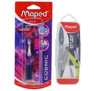 MAPED Ensemble mécanique : 2 pièces | 1 boussole avec porte-mine attaché et 1 stylo plume | Boussole ronde | Robuste et forte performance | Pointe en métal et glisse lisse confortable | Rond | Stylo