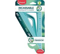 Maped - Équerre Incassable - Équerre 60° grand côté 21 cm - Toucher Soft - Équerre Scolaire Astucieuse avec 0 dans l’Angle Droit - Coloris Aléatoire Vert ou Bleu