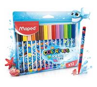 Maped - Feutres Ocean Life - Lot de 12 - Pointe moyenne de 2 mm - Parfait pour le dessin et la peinture - Pointe résistante (non bloquée) - Couleurs vives - Pochette en plastique réutilisable