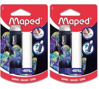 Maped - Gomme blanche Deepsea Paradise - Gomme Rétractable, Protégée et Efficace - Système Rotatif Hyper Pratique - 1 Recharge Incluse, Sans PVC ni Phtalate (Lot de 2)