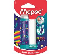 Maped - Gomme Blanche Pixel Party - Gomme Rétractable, Protégée et Efficace - Système Rotatif Hyper Pratique - 1 Recharge Gomme Incluse, sans PVC ni Phtalate