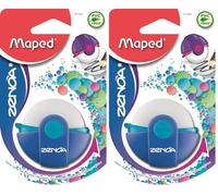 Maped - Gomme Zenoa - Gomme Blanche Ronde avec Étui de Protection Rotatif à 180° - Sans Phtalates - Sans PVC - Coloris Bleu (Lot de 2)