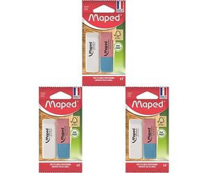 Maped - Gommes Triplex - Gomme dessin + Duo Gom - Gomme en Caoutchouc naturel - Certification FSC - Emballage Papier 100% recyclable, Paquet de 3
