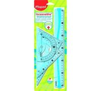Maped Kit de Traçage INCASSABLE 4 pièces comprenant : 1 règle 30 cm, 1 équerre 60°/21cm, 1 équerre 45°/21 cm et 1 rapporteur 180°/12 cm Bleu