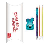 Maped - Kit d'Apprentissage à l'Ecriture - Taille-crayon Croc Croc Lapin + 1 Crayon Graphite avec Guide-doigt Requin + 2 Crayon à papier Kidy Learn