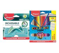 Maped Kit de Dessin - Rapporteur Incassable & 24 Crayons Strong Color'Peps Bundle