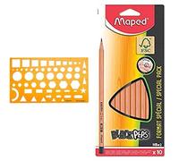Maped Kit Technique - Normographe Technic & 10 Crayons Black'Peps Bundle