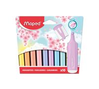 Maped - 10 Surligneurs Pastel - Pointe Biseautée - Surligneurs Longue Durée pour Usage Scolaire et Professionnel