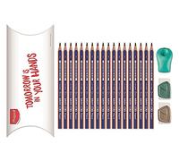 Maped - Lot de 18 Crayons Graphites Navy Bois + 2 Gommes Precision Wood + 1 Taille-crayons Bulbo - Green Pack - Bleu/Vert